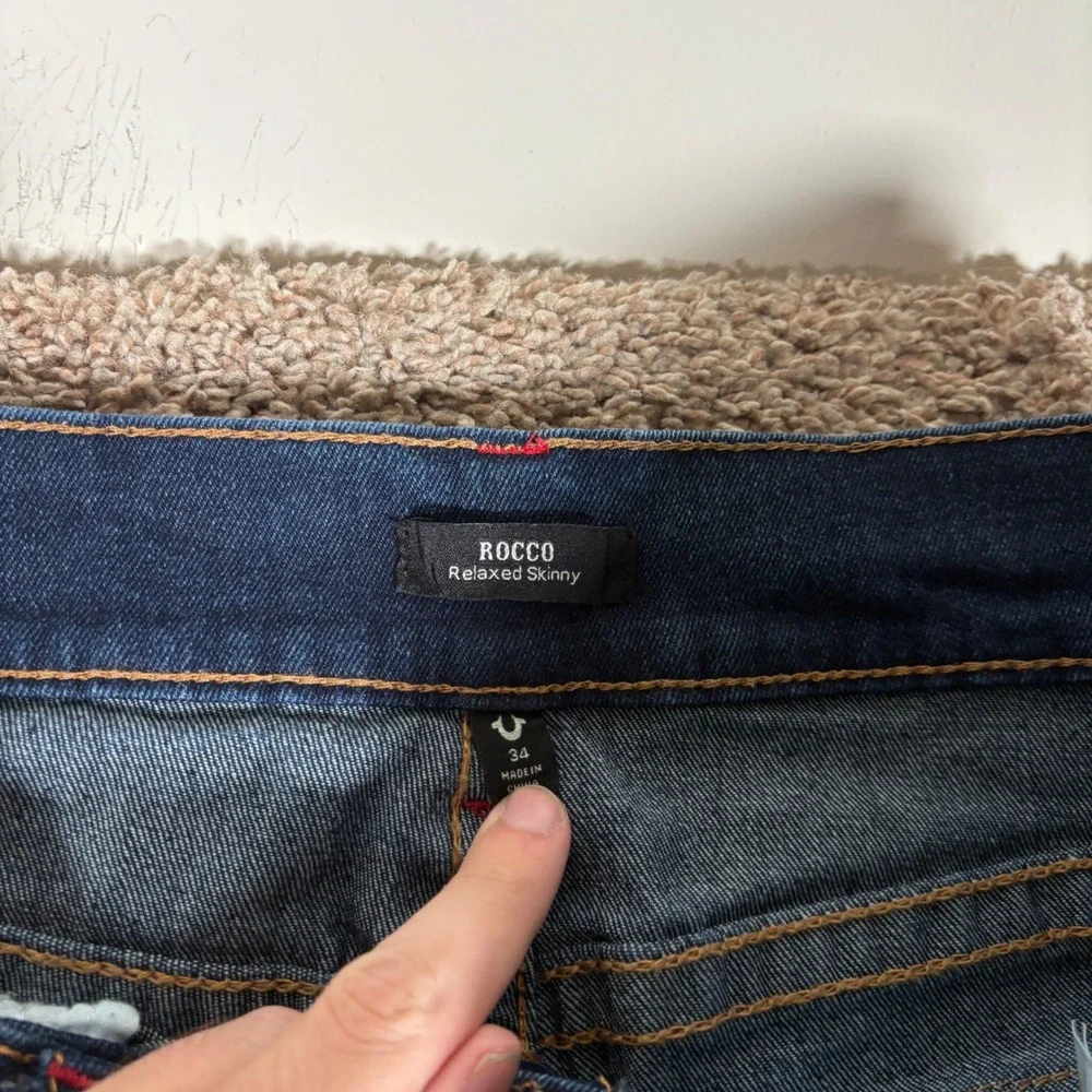 True Religion Rocco Relaxed Skinny Jeans Flap Pocket Stitch Mens 34 x 31